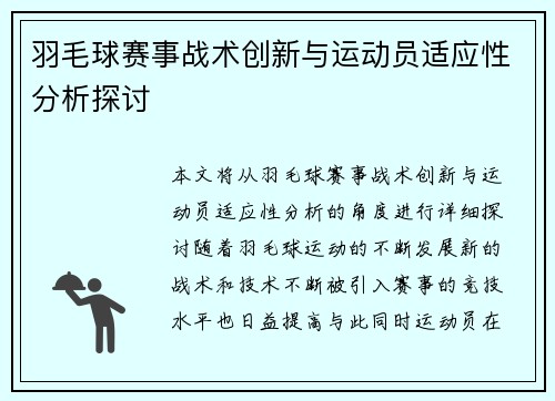 羽毛球赛事战术创新与运动员适应性分析探讨