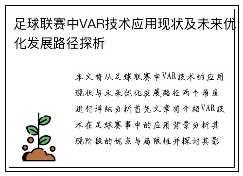 足球联赛中VAR技术应用现状及未来优化发展路径探析 足球联赛中VAR技术应用现状及未来优化发展路径探析