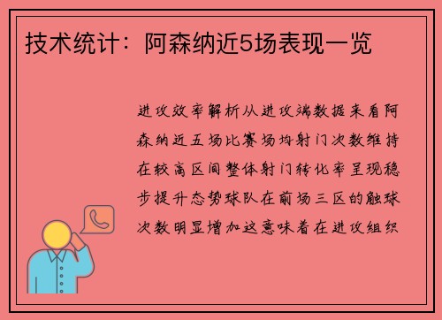 技术统计：阿森纳近5场表现一览