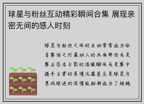球星与粉丝互动精彩瞬间合集 展现亲密无间的感人时刻 球星与粉丝互动精彩瞬间合集 展现亲密无间的感人时刻